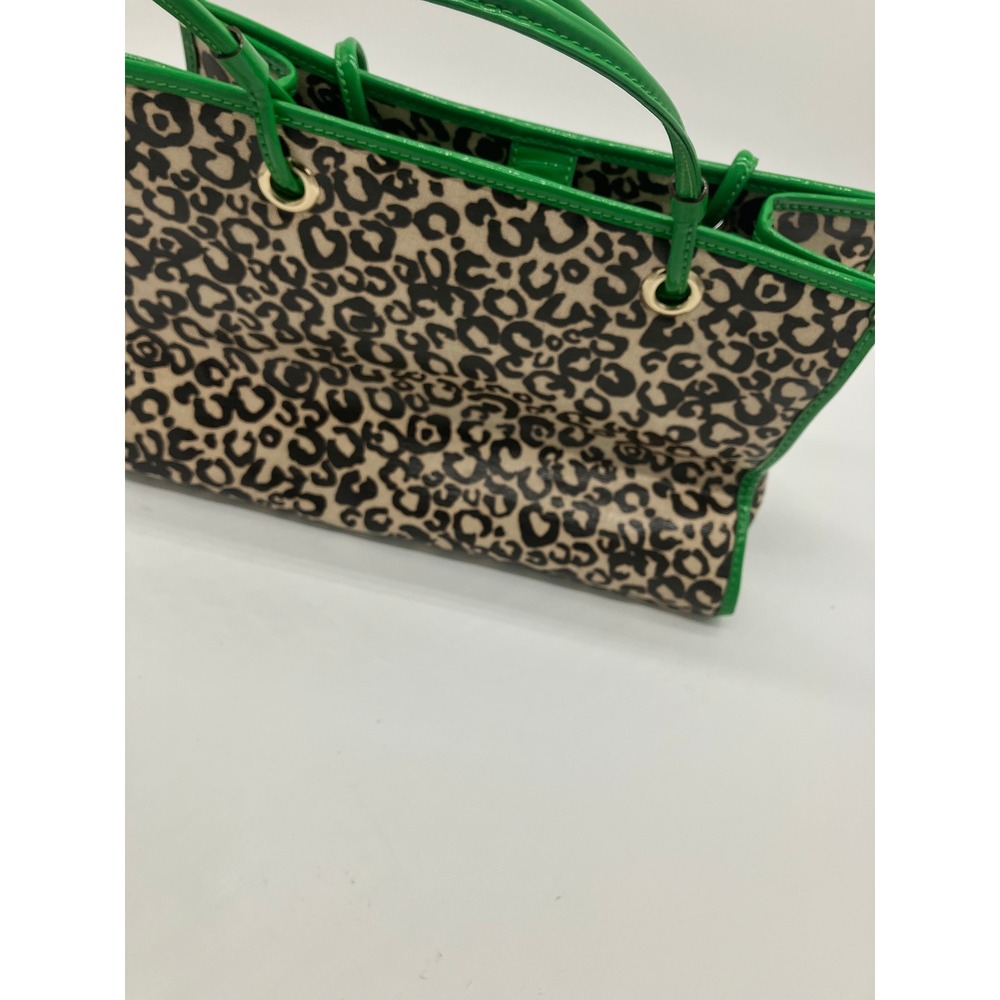 Antonio Melani Animal Print Canvas Tote Bag Green Patent Trim Shoulder Bag